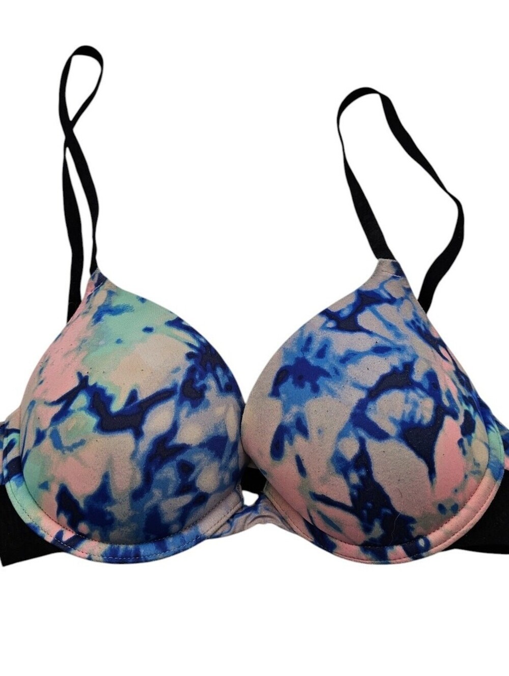 Vintage Y2K PINK by Victorias Secret Womens Sz 32B T Shirt Bra Colorful Tie Dye